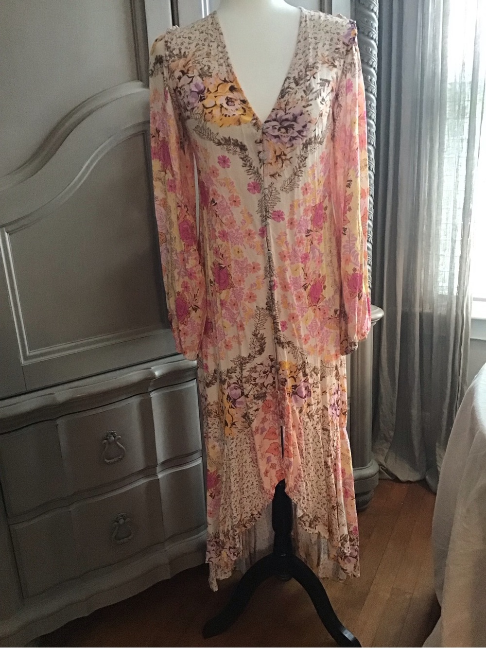 Free People Cream Maxi Dress with Pink, Lavender & Yellow Floral Print